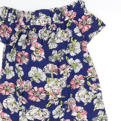 Atmosphere Womens Blue Floral Polyester Mini Size 10 Off the Shoulder Pullover