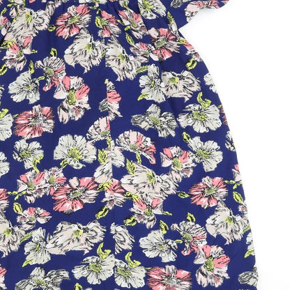 Atmosphere Womens Blue Floral Polyester Mini Size 10 Off the Shoulder Pullover