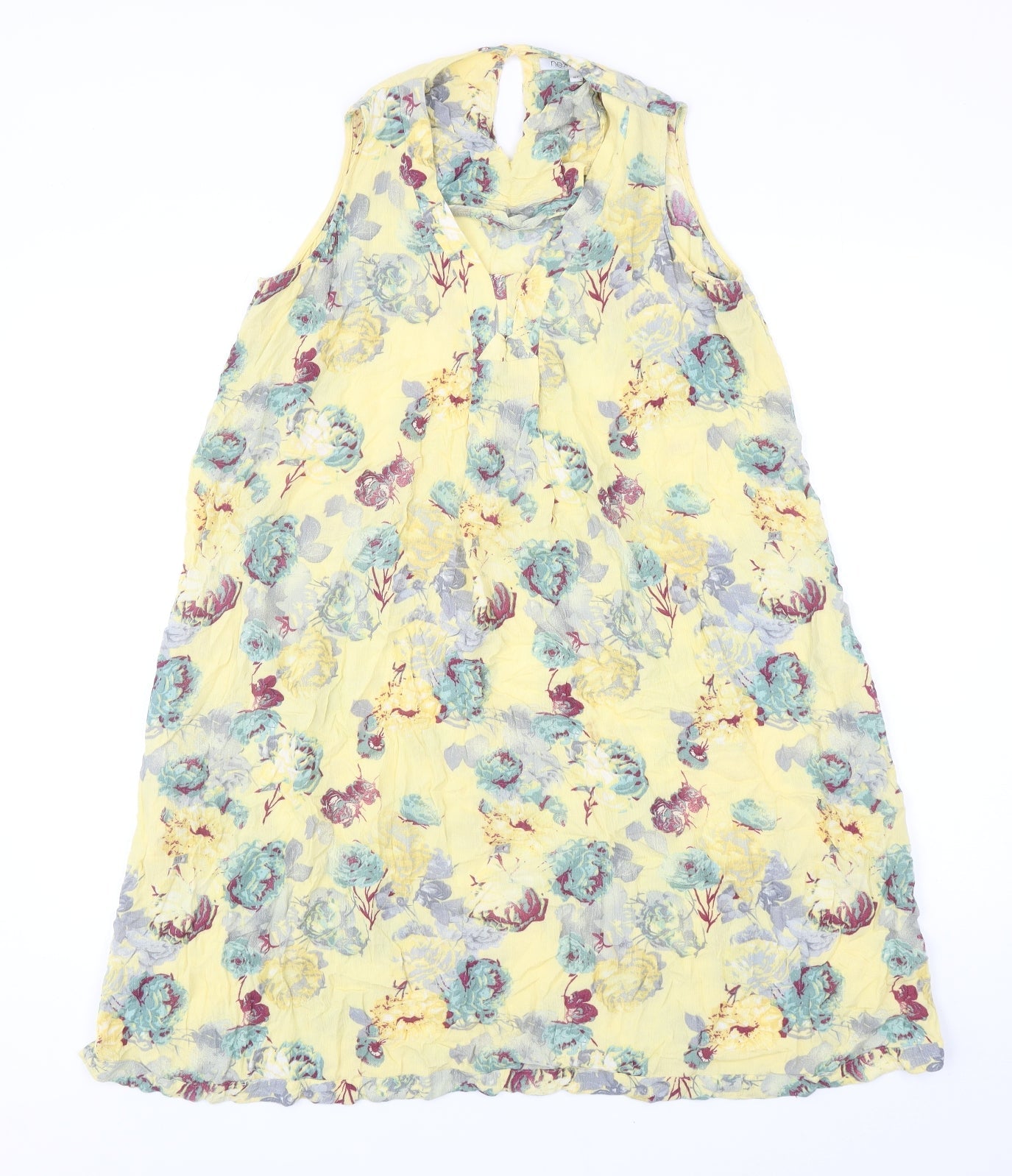 NEXT Womens Yellow Floral Viscose Trapeze & Swing Size 8 V-Neck Button