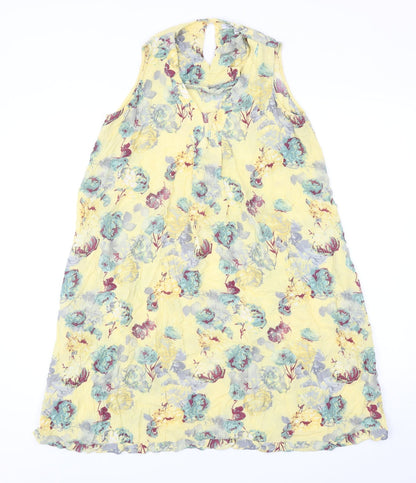 NEXT Womens Yellow Floral Viscose Trapeze & Swing Size 8 V-Neck Button