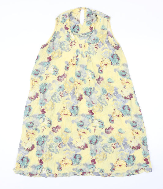 NEXT Womens Yellow Floral Viscose Trapeze & Swing Size 8 V-Neck Button