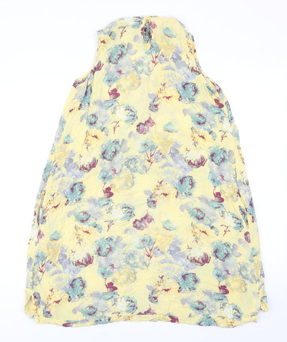 NEXT Womens Yellow Floral Viscose Trapeze & Swing Size 8 V-Neck Button