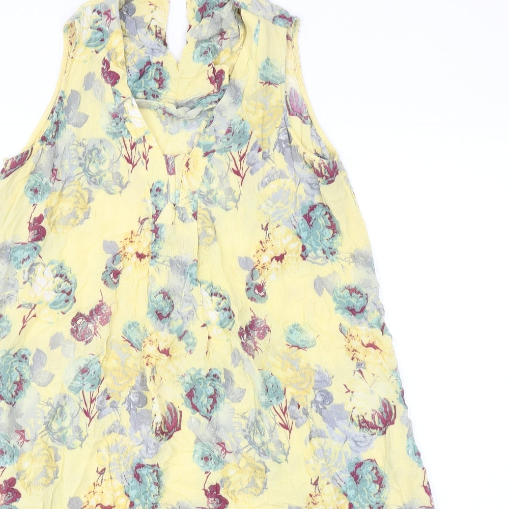 NEXT Womens Yellow Floral Viscose Trapeze & Swing Size 8 V-Neck Button
