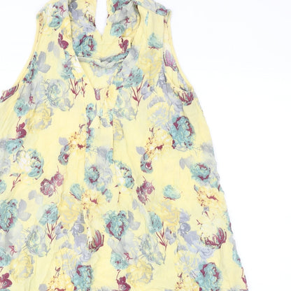 NEXT Womens Yellow Floral Viscose Trapeze & Swing Size 8 V-Neck Button