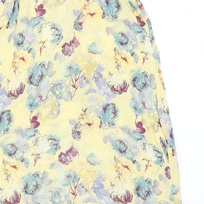 NEXT Womens Yellow Floral Viscose Trapeze & Swing Size 8 V-Neck Button