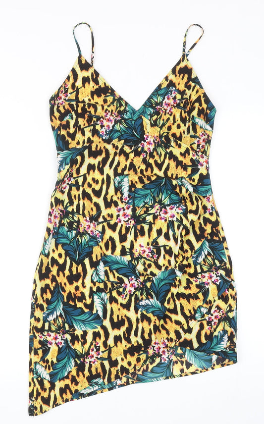 ASOS Womens Multicoloured Geometric Polyester Slip Dress Size 6 V-Neck Zip