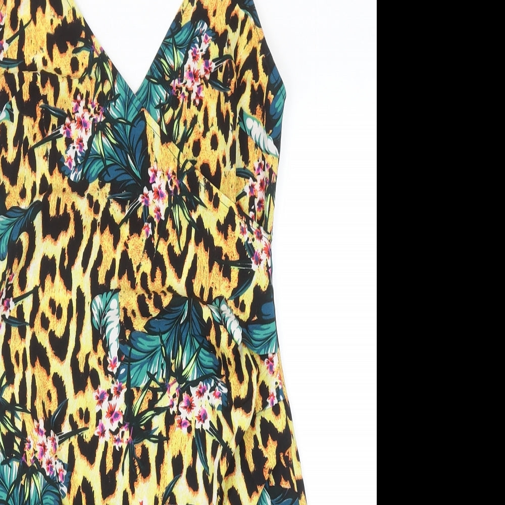 ASOS Womens Multicoloured Geometric Polyester Slip Dress Size 6 V-Neck Zip