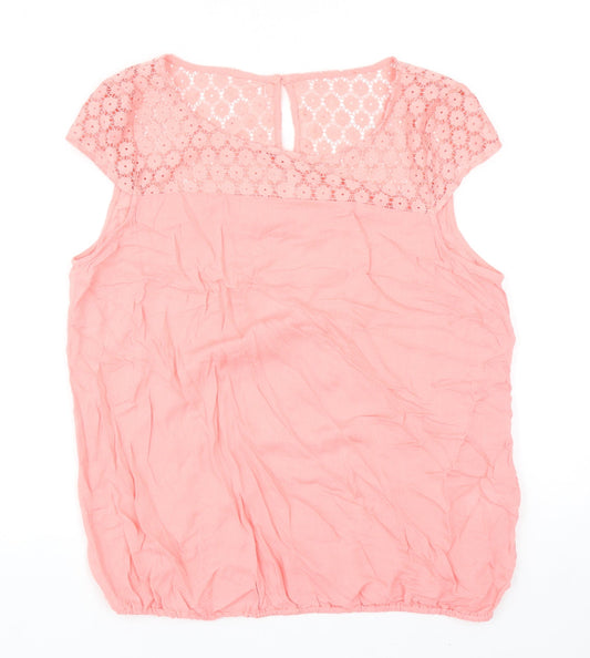 George Womens Pink Viscose Basic Blouse Size 12 Round Neck - Lace Detail