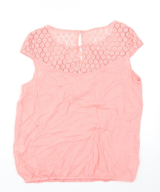 George Womens Pink Viscose Basic Blouse Size 12 Round Neck - Lace Detail