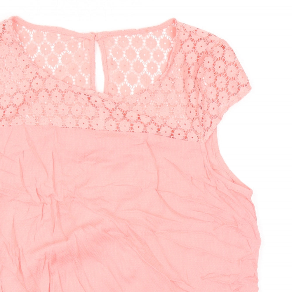 George Womens Pink Viscose Basic Blouse Size 12 Round Neck - Lace Detail