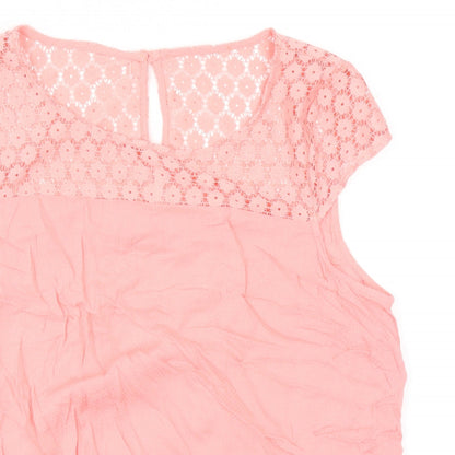 George Womens Pink Viscose Basic Blouse Size 12 Round Neck - Lace Detail