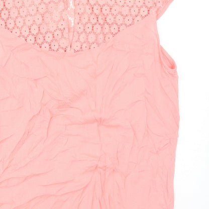 George Womens Pink Viscose Basic Blouse Size 12 Round Neck - Lace Detail