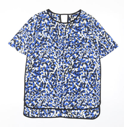 F&F Womens Blue Geometric Polyester Basic Blouse Size 8 Round Neck