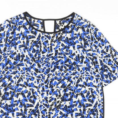F&F Womens Blue Geometric Polyester Basic Blouse Size 8 Round Neck