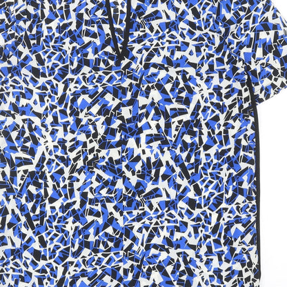 F&F Womens Blue Geometric Polyester Basic Blouse Size 8 Round Neck