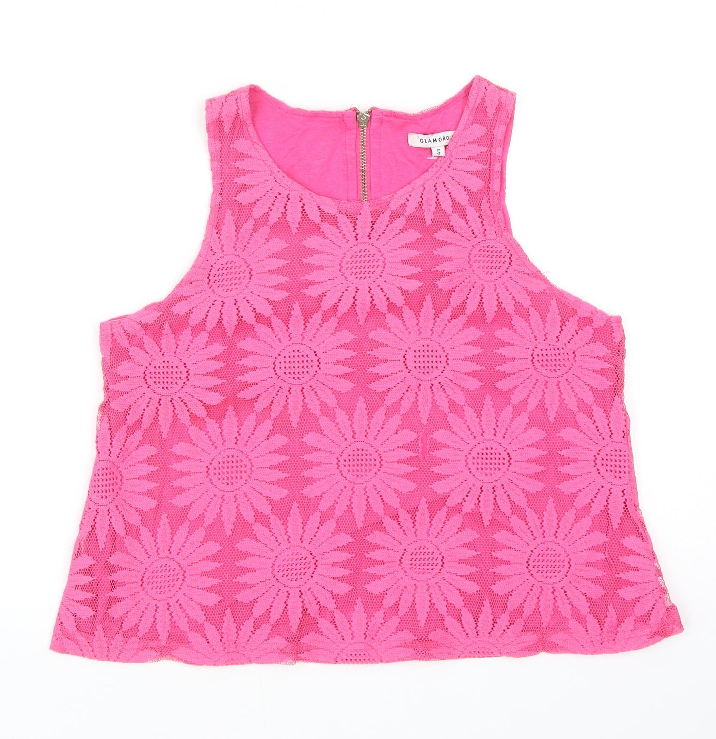 Glamorous Womens Pink Geometric Polyester Basic Tank Size S Round Neck