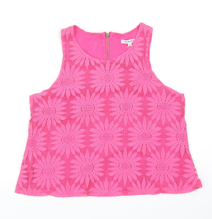 Glamorous Womens Pink Geometric Polyester Basic Tank Size S Round Neck
