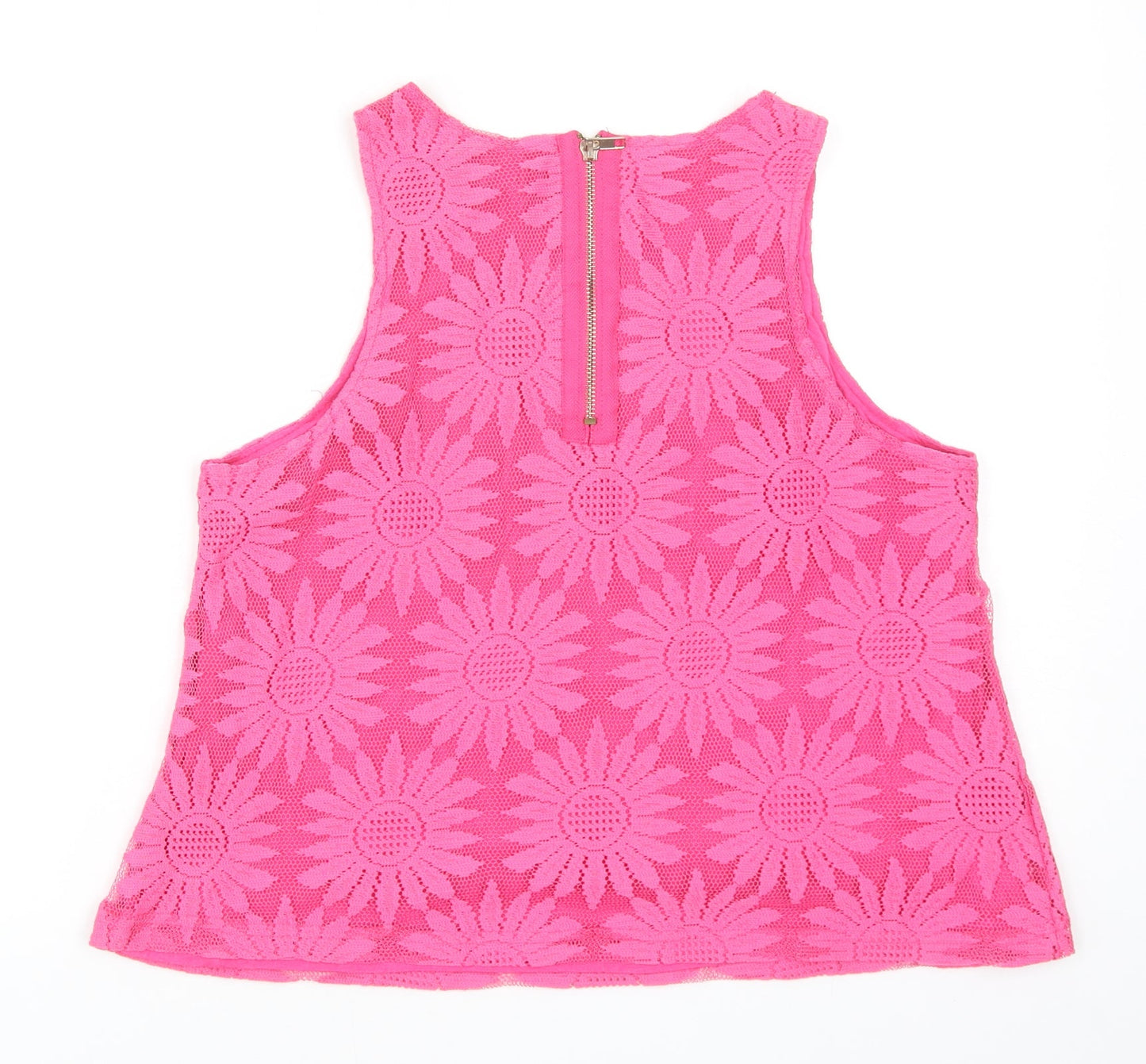 Glamorous Womens Pink Geometric Polyester Basic Tank Size S Round Neck