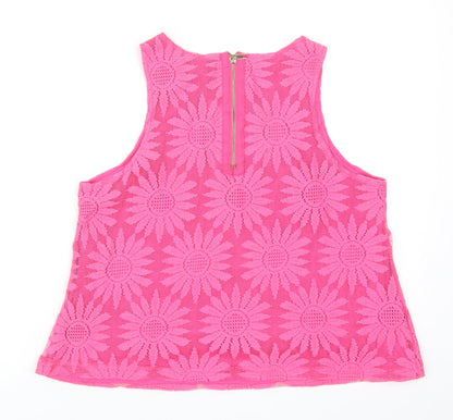Glamorous Womens Pink Geometric Polyester Basic Tank Size S Round Neck