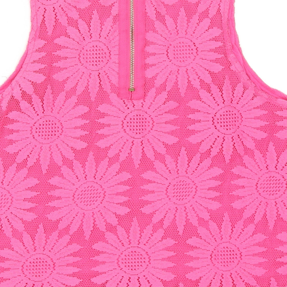 Glamorous Womens Pink Geometric Polyester Basic Tank Size S Round Neck