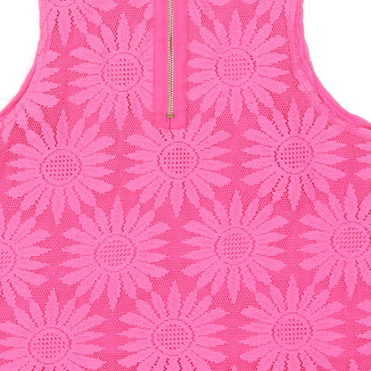Glamorous Womens Pink Geometric Polyester Basic Tank Size S Round Neck