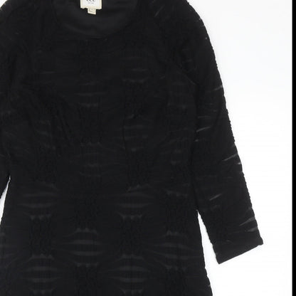 ECI Womens Black Geometric Polyester A-Line Size 6 Scoop Neck Zip