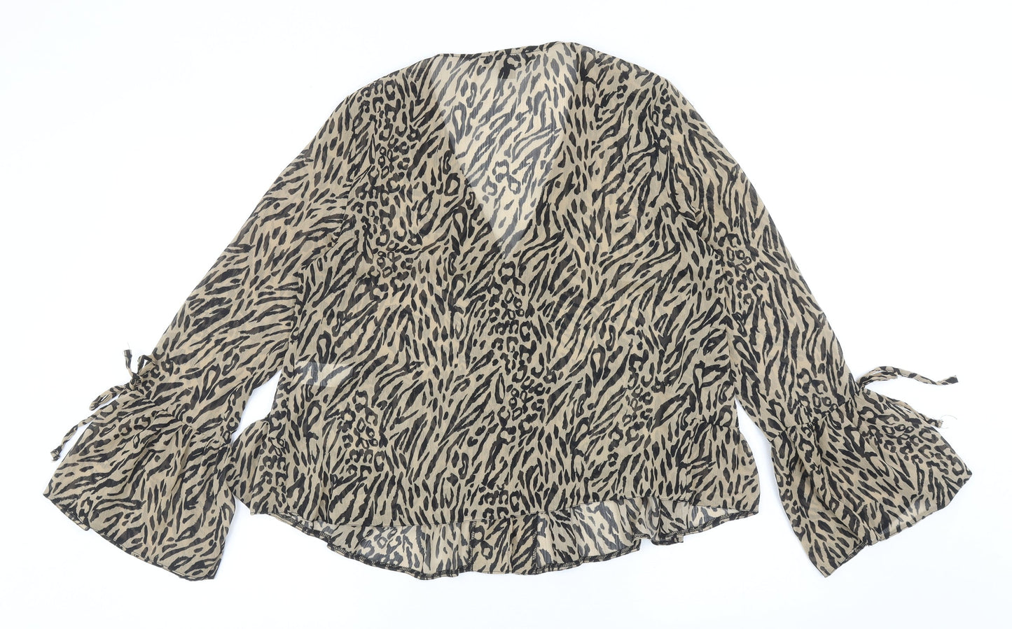 Primark Womens Brown Animal Print Polyester Basic Blouse Size 12 V-Neck - Tiered Tiger Print