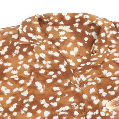 Befree Womens Brown Geometric Polyester Cropped Button-Up Size XS V-Neck - Bambi Print