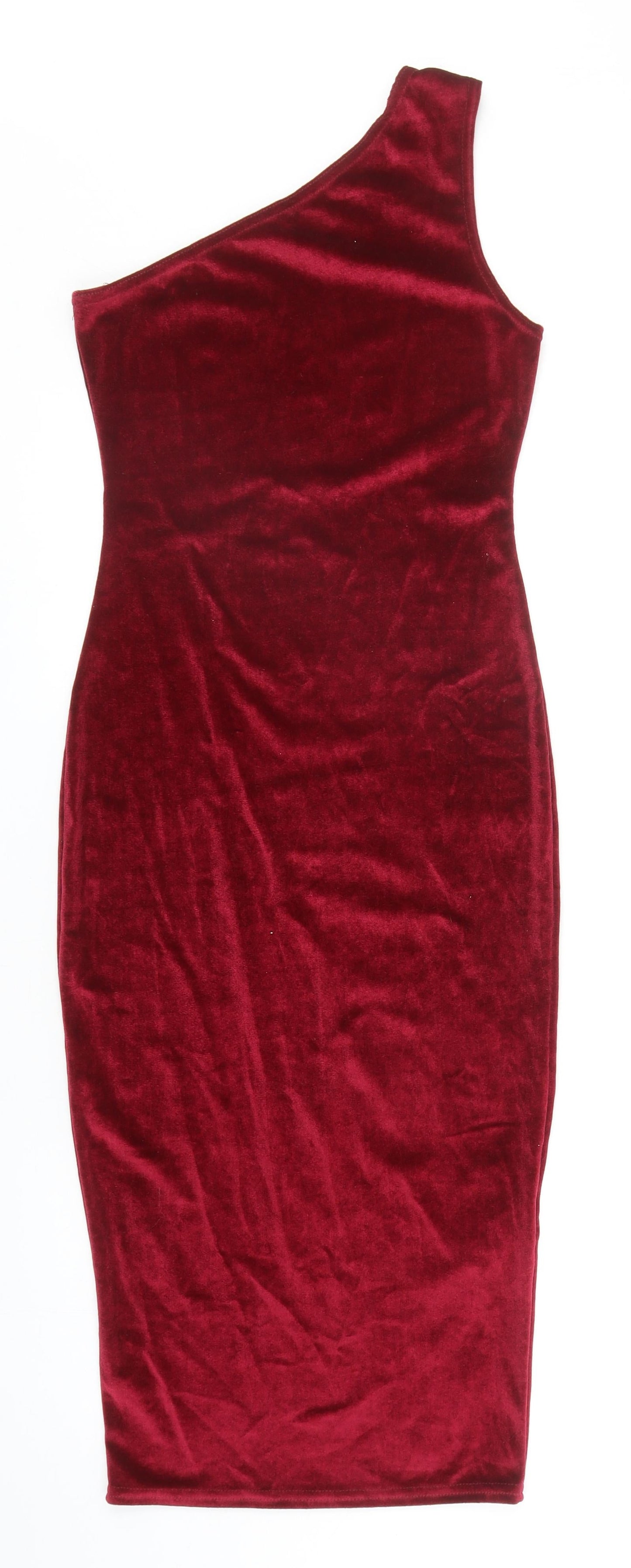Boohoo Womens Red Polyester Sheath Size 8 One Shoulder Pullover