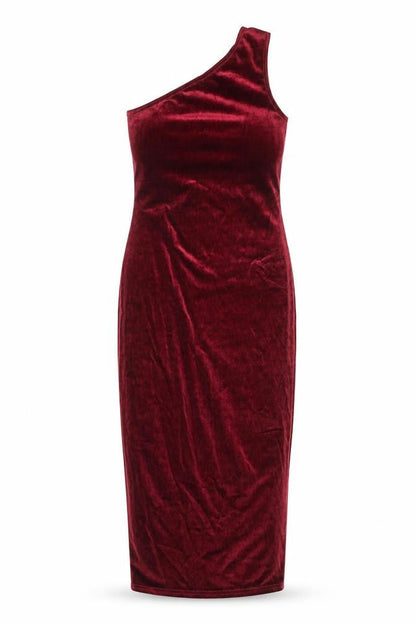 Boohoo Womens Red Polyester Sheath Size 8 One Shoulder Pullover