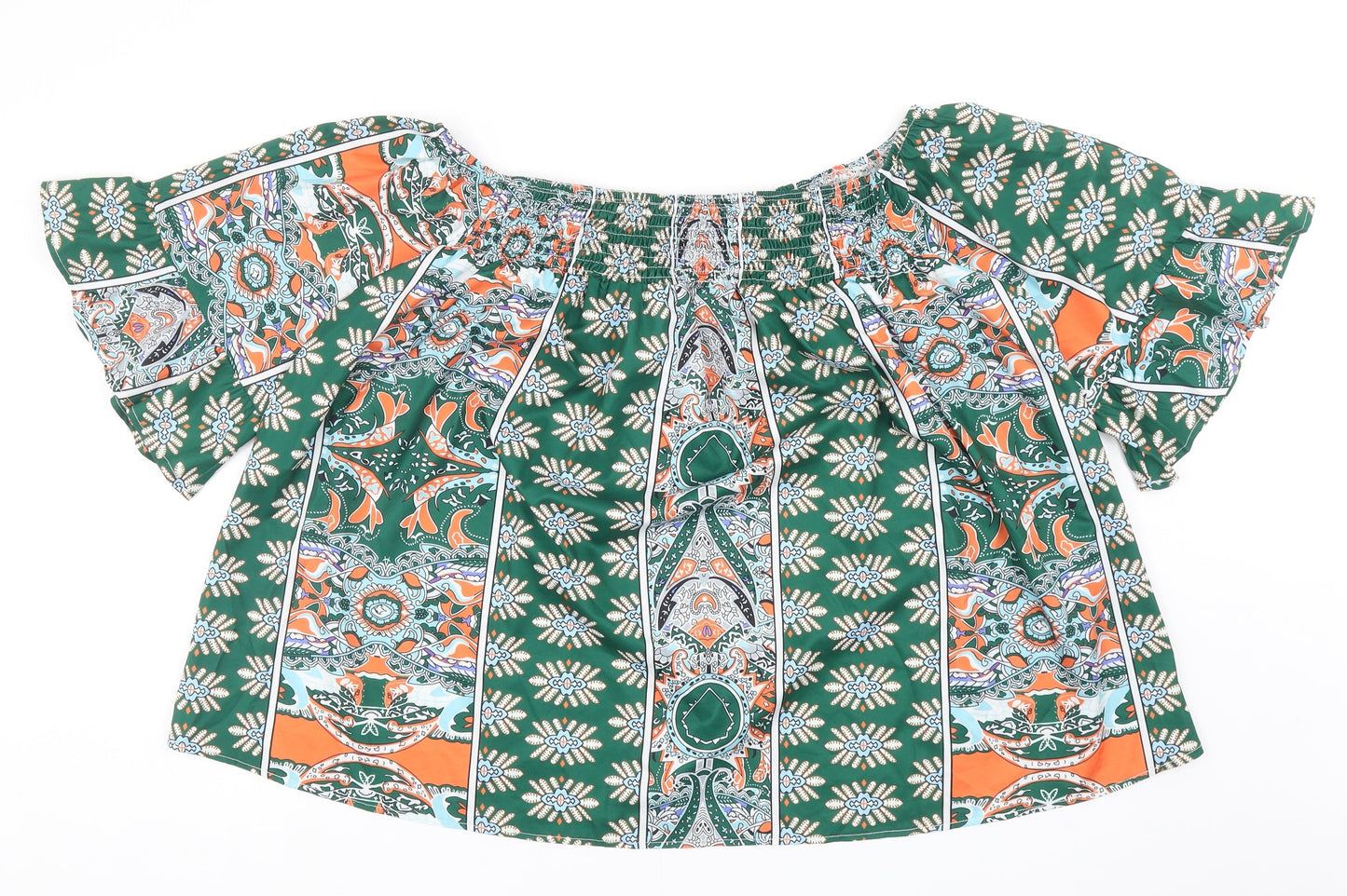 SheIn Womens Green Geometric Polyester Cropped Tank Size XL Off the Shoulder