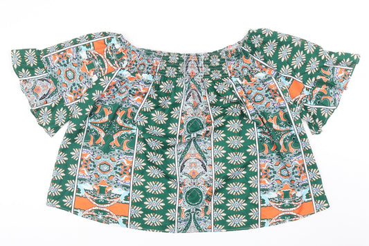 SheIn Womens Green Geometric Polyester Cropped Tank Size XL Off the Shoulder