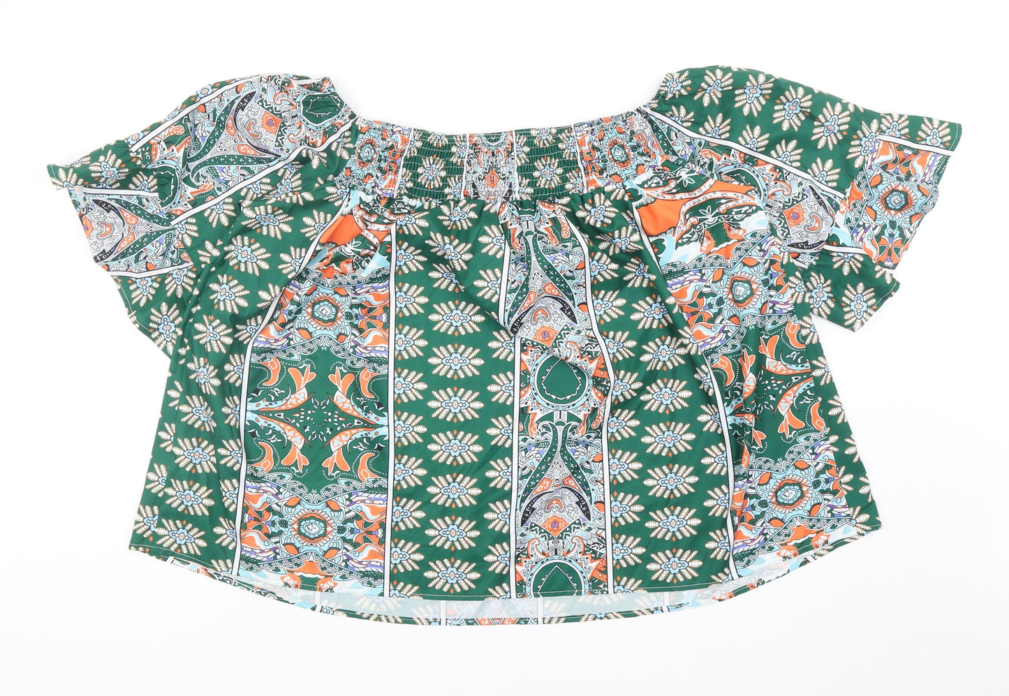 SheIn Womens Green Geometric Polyester Cropped Tank Size XL Off the Shoulder