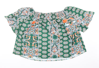 SheIn Womens Green Geometric Polyester Cropped Tank Size XL Off the Shoulder