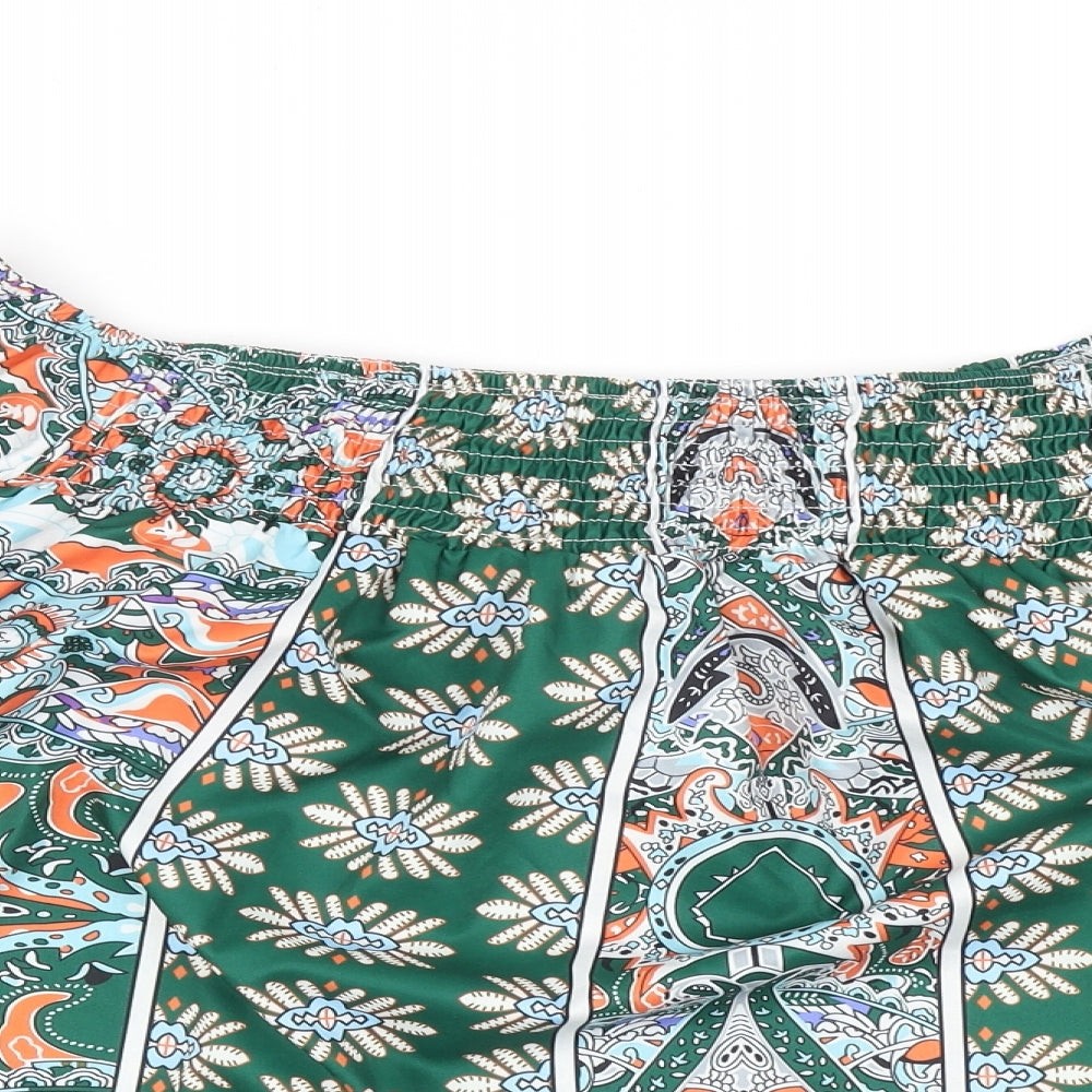 SheIn Womens Green Geometric Polyester Cropped Tank Size XL Off the Shoulder