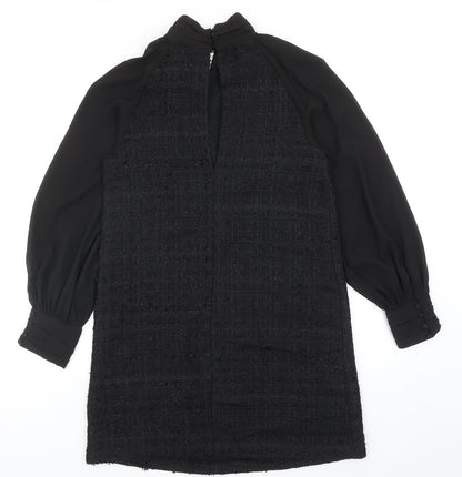 Zara Womens Black Polyester Shift Size M High Neck Button - 3D Flower
