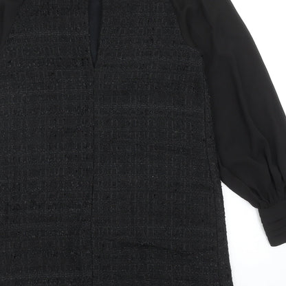Zara Womens Black Polyester Shift Size M High Neck Button - 3D Flower