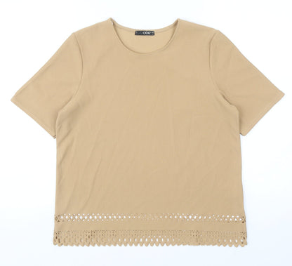 Womens UK Size 12 Quiz Brown Basic T-Shirt