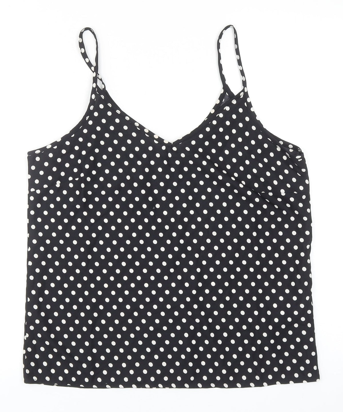 MO Woman Womens Black Polka Dot Polyester Basic Tank Size L V-Neck
