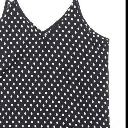 MO Woman Womens Black Polka Dot Polyester Basic Tank Size L V-Neck