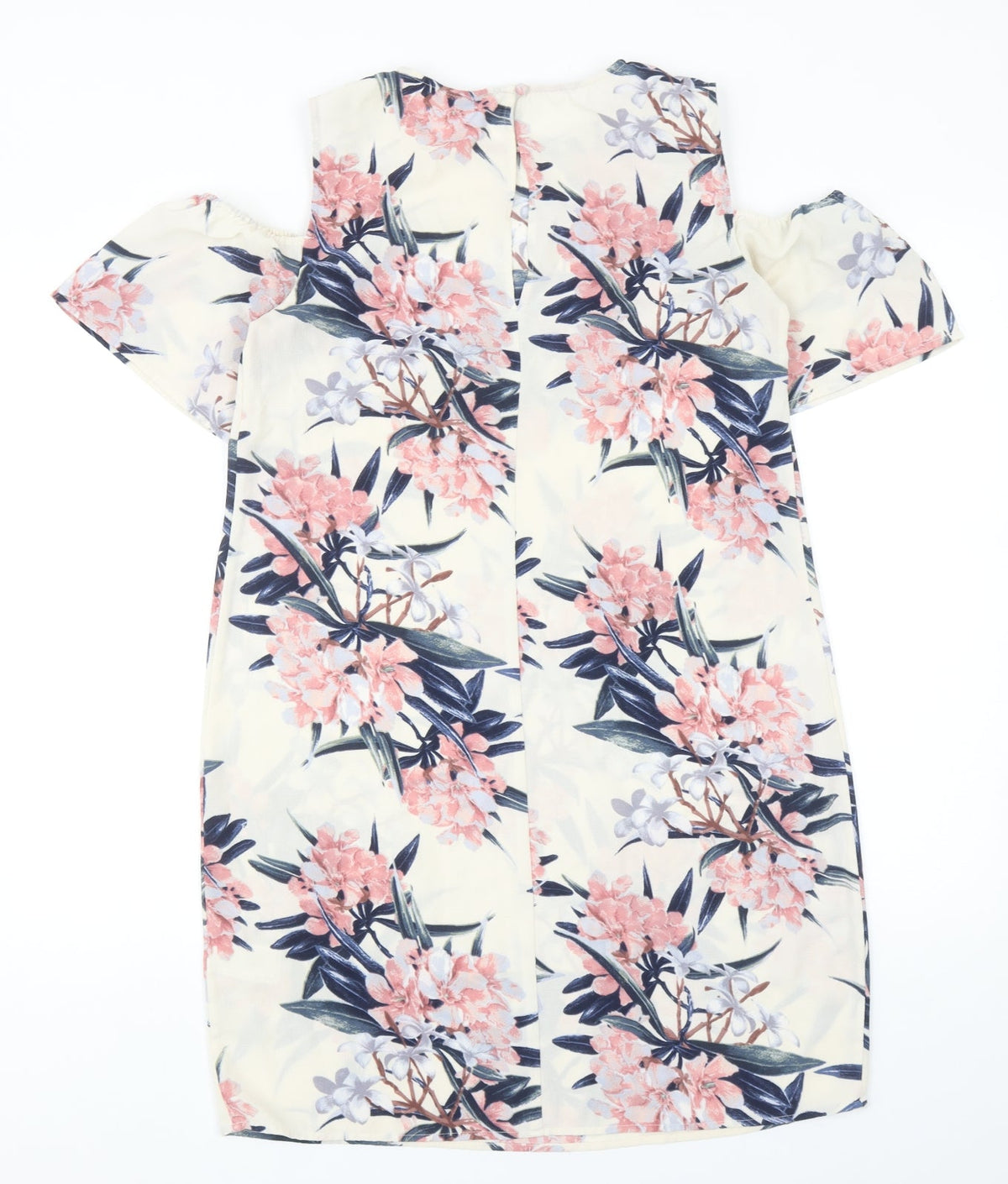 Warehouse Womens Ivory Floral Polyester Shift Size 12 Roll Neck Pullover - Cold Shoulder