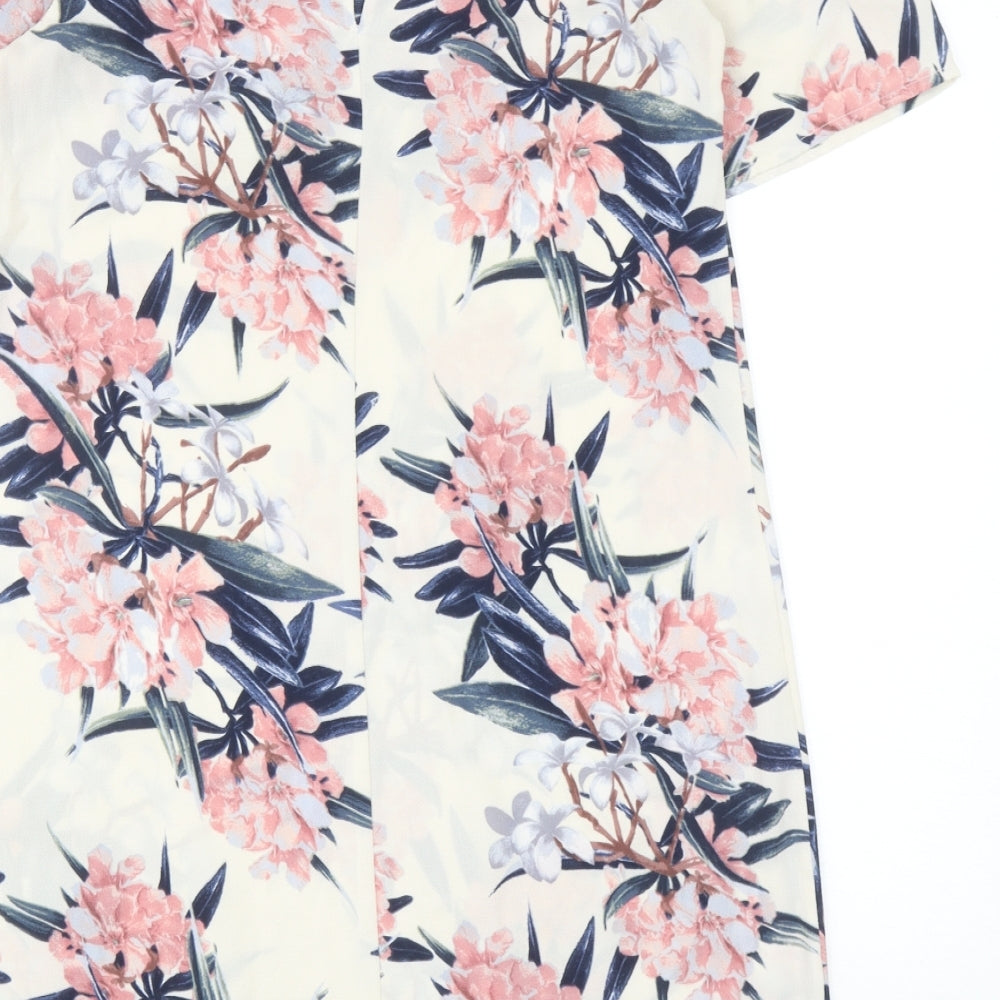 Warehouse Womens Ivory Floral Polyester Shift Size 12 Roll Neck Pullover - Cold Shoulder