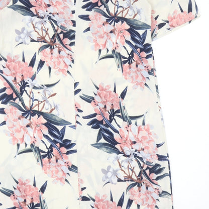 Warehouse Womens Ivory Floral Polyester Shift Size 12 Roll Neck Pullover - Cold Shoulder