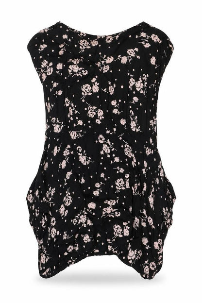 The Masai Womens Black Geometric Viscose Basic Tank Size L Round Neck