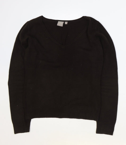 TU Womens Brown V-Neck Acrylic Pullover Jumper Size 10