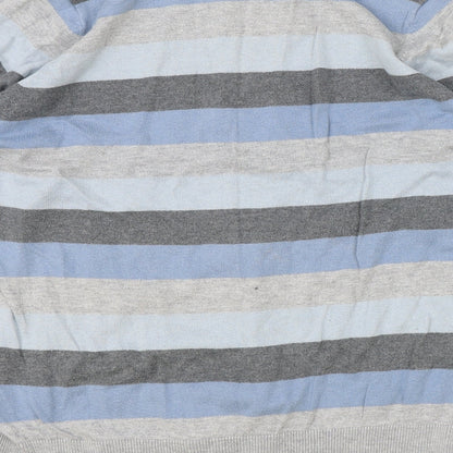 Marks and Spencer Mens Grey V-Neck Striped Cotton Pullover Jumper Size M Long Sleeve