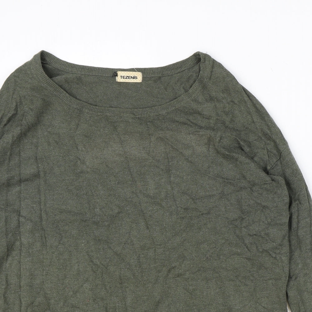 Teenis Womens Green Round Neck Viscose Pullover Jumper Size S