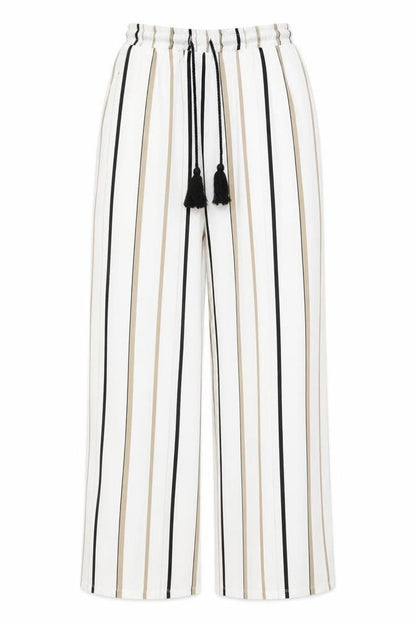 Moodys Womens Ivory Striped Polyester Trousers Size S Regular Drawstring