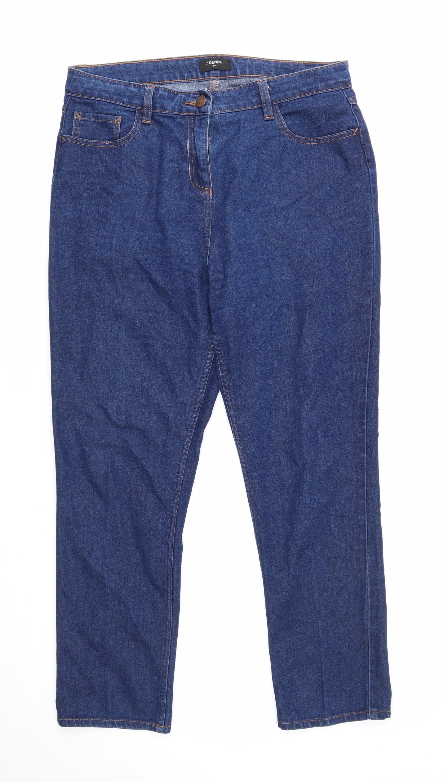 Womens UK Size 14 Denim Regular Fit Straight Blue Jeans