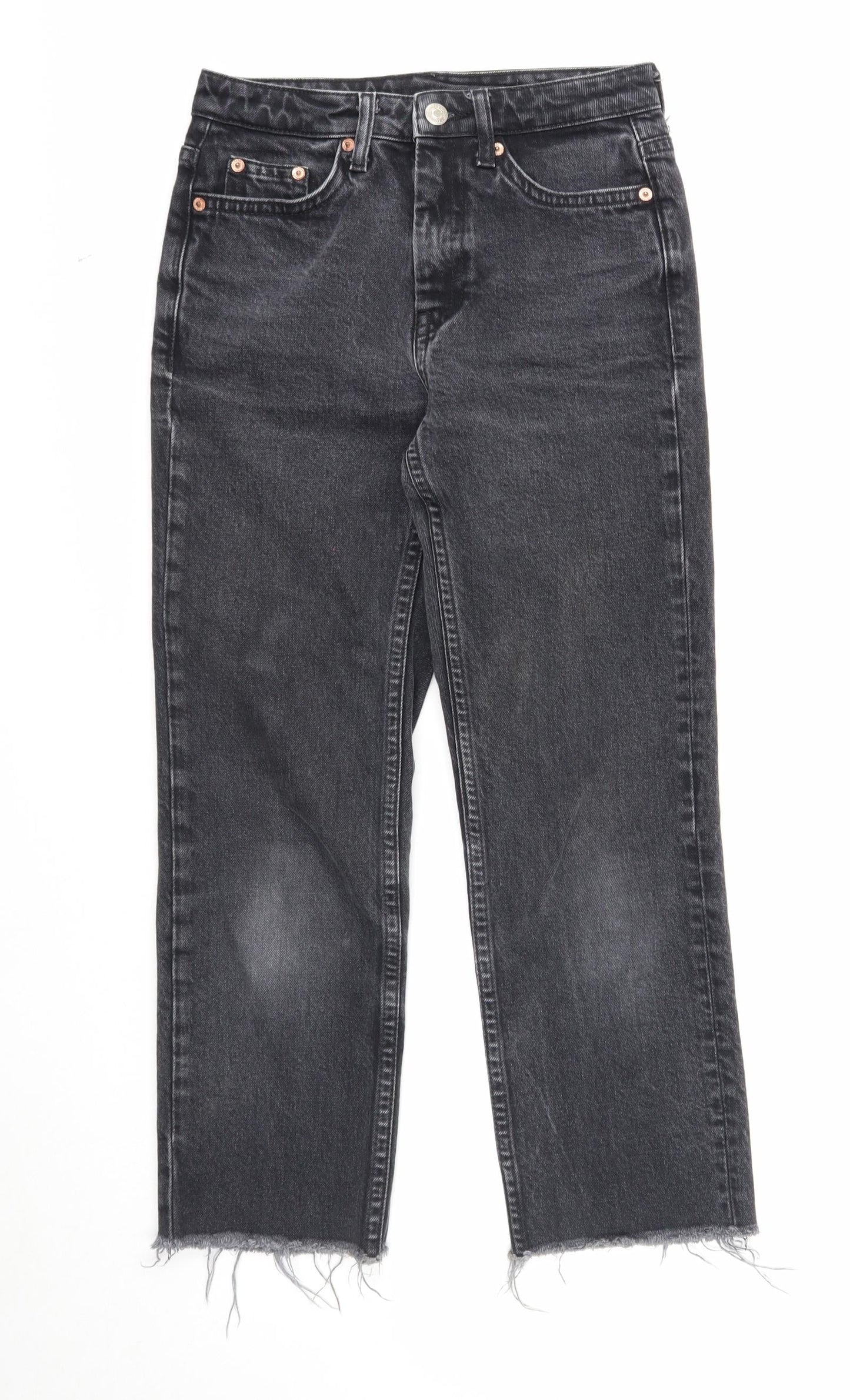 Topshop Womens Black Cotton Straight Jeans Size 25 in Regular Zip